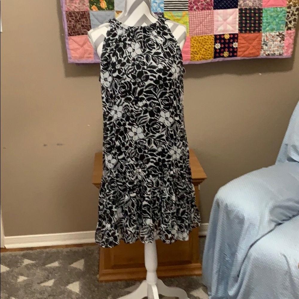 J.B.S. Black and White Ruffled Tiered Sundress Knee-Length